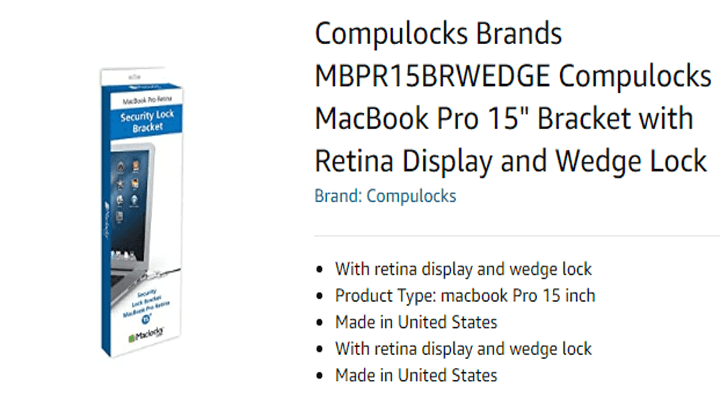 Compulocks Brands MBPR15BRWEDGE Compulocks MacBook Pro 15