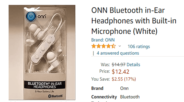ONN Bluetooth Headphones with Built-in Microphone (White)