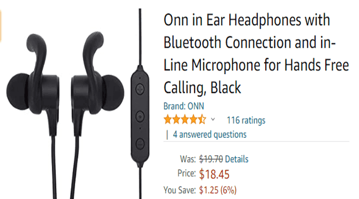 Onn in Ear Headphones with Bluetooth Connection